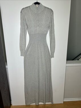 Ian by Shane 1960’s Sz 4-6 Knit Metallic Silver Acrylic Full Length Dress